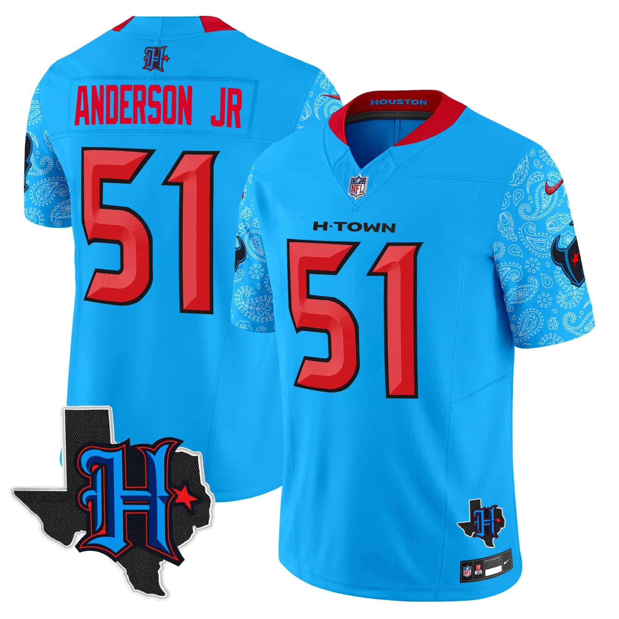 Men Houston Texans #51 Anderson jr Light Blue 2024 Nike Texas Patch Vapor Limited NFL Jersey->indianapolis colts->NFL Jersey